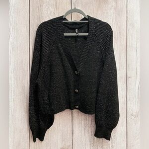 Black Shimmer Crop Cardigan